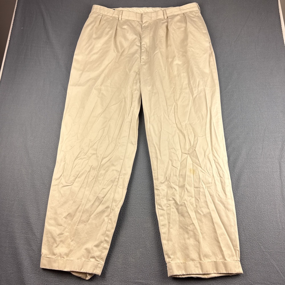 Vintage Polo Ralph Lauren Double Pleated Pants Men's 40x32 (Fits 38x30) Beige